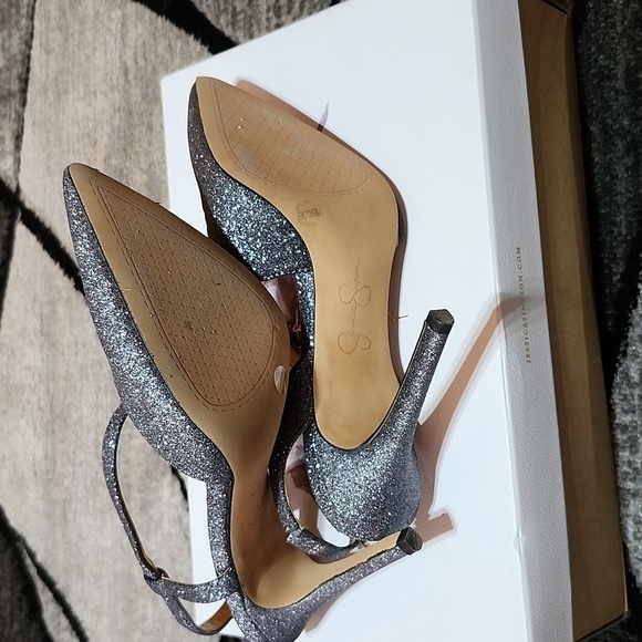 JESSICA SIMPSON PASELLE PEWTER MICRO FLASH METALLIC SILVER GLITTER PUMP STILETTO - Picture 10 of 14